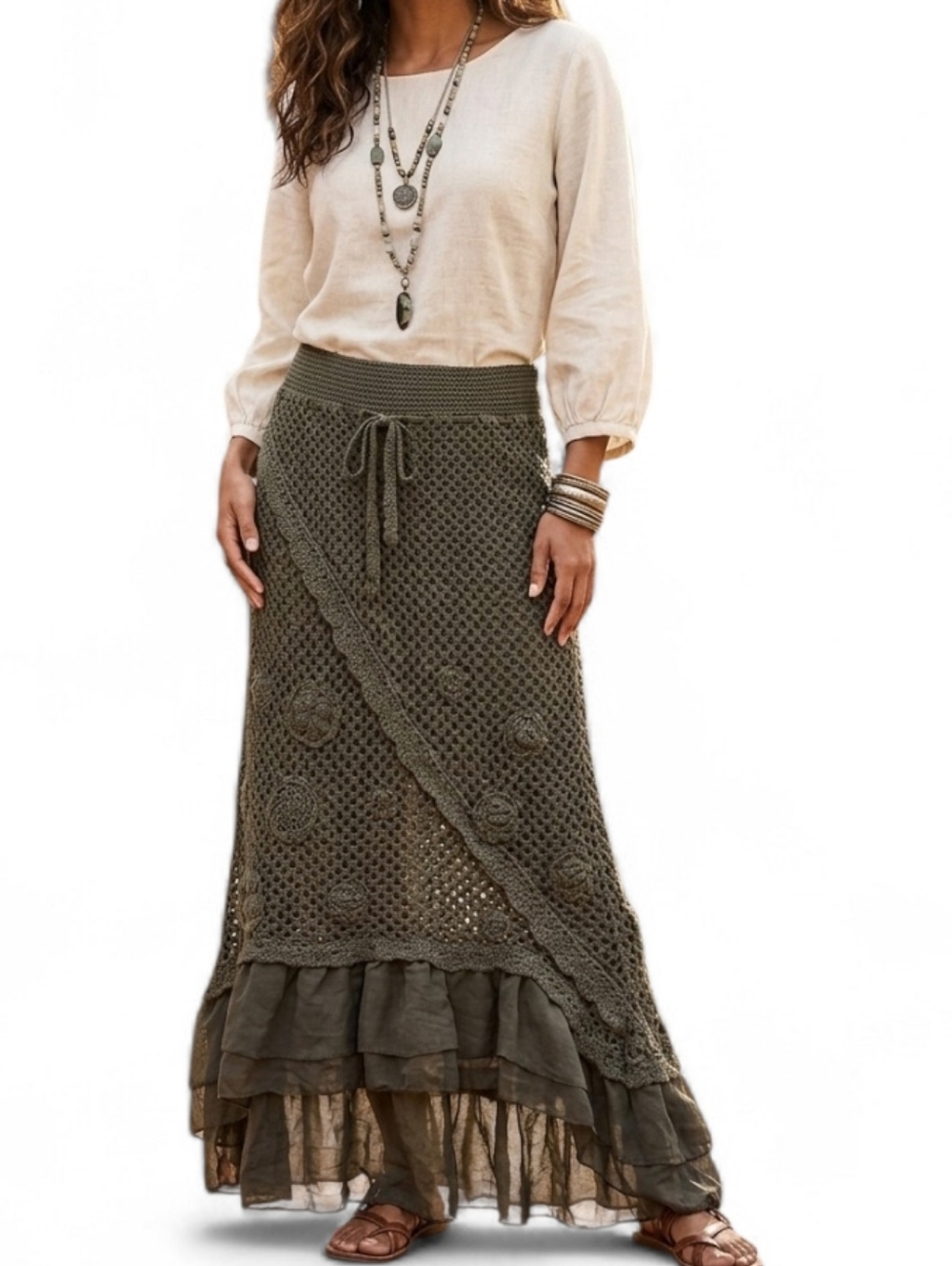 Bandolino Black Crochet Maxi Skirt